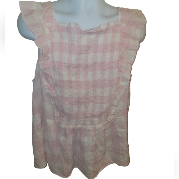 🌸Old Navy Pink Sleeveless Ruffle Trim Smocked Gingham Top - Picture 3 of 9